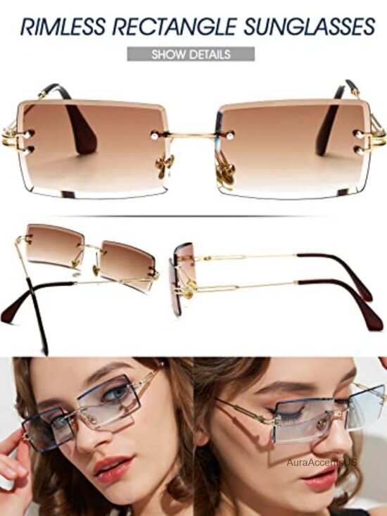 Rimless Rectangle Sunglasses UV400 Protection Unisex main image 6